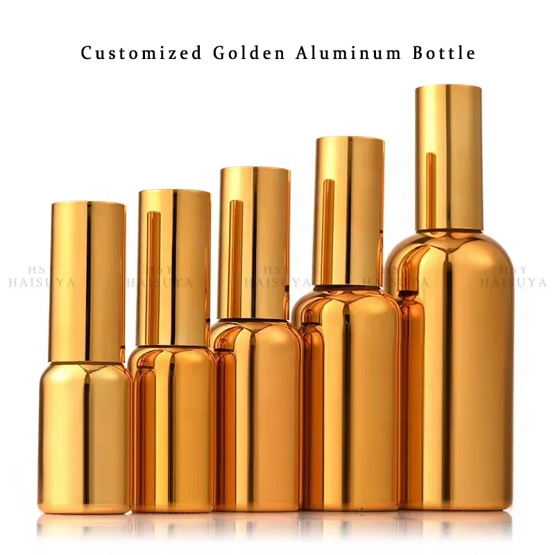 Custom Label 100ml 120ml 4oz Portable Perfume Atomizer Electroplated Gold deodorant Aluminium Bottle with body mouth oral spray