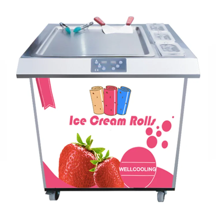 Commercial Thai Roller Icecream Flat Pan Rolled Instant Stir Fry Ice Cream Cold Plate Fried Ice Cream Roll Machine