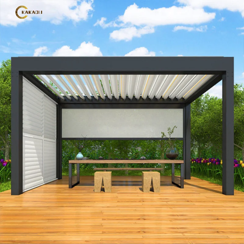 KAKADU Aluminium electric pergola with canopy System Wall-Mounted Metal Brackets for Gazebo Outdoor Pergola