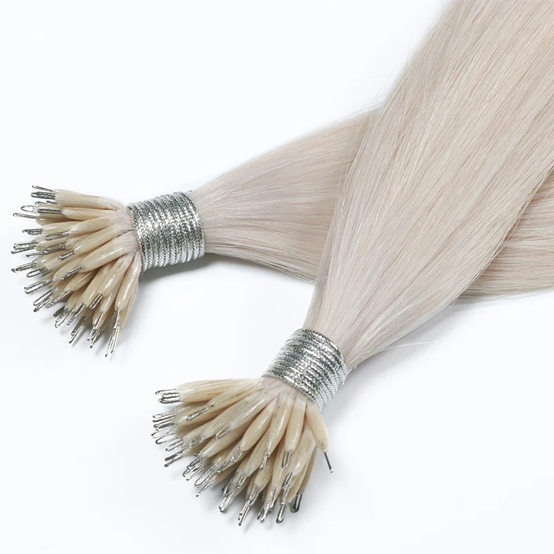 Wholesale Double drawn Human Hair 100% Unprocessed Remy Keratin Iron Tip Nano Ring Hair Extension