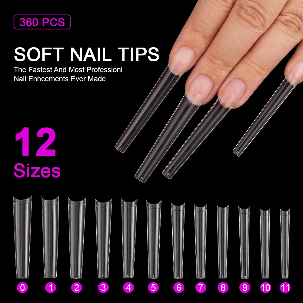 Wholesale Half Cover Long French Acrylic Nail Tips Almond Stiletto Coffin Round Clear Soft Gel Tips for Manicure