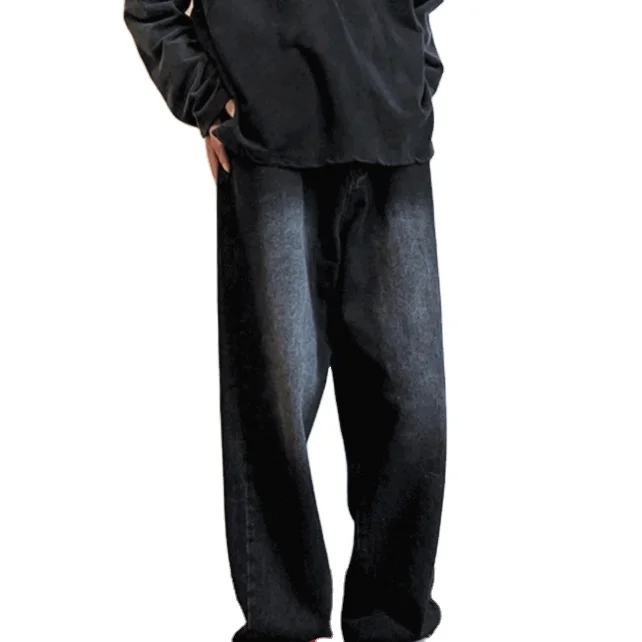 European And American High Street Casual Versatile Trend Loose Vintage Long Black Denim Pants
