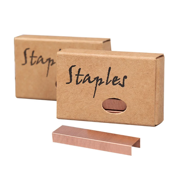 Hot Sale Rose Gold Metal Office Staples Pin With Kraft Paper Box Packaging For School And Office