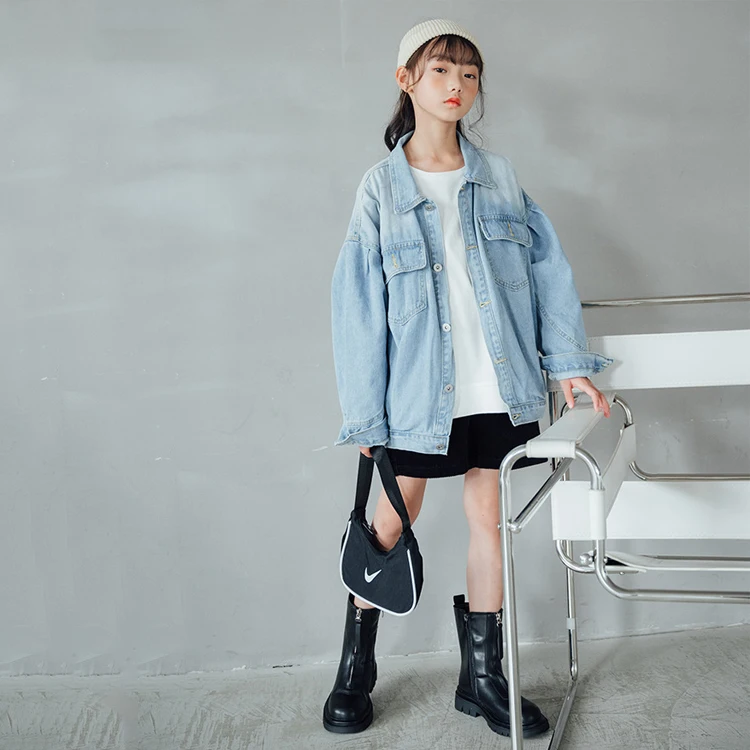 Kids Denim Jacket Solid Easy Jean Children Clothes Girl Denim Coat Fashon Boutiques Kids Clothes Wholesale Girls Jackets