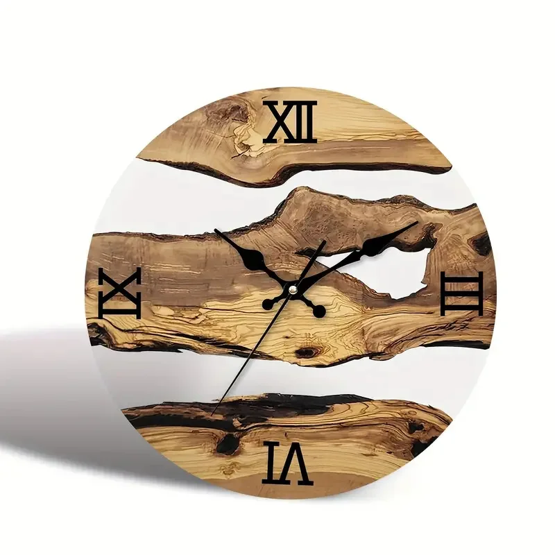Top Selling Custom Handmade Modern Style Minimalist Wall Clock Quartz Epoxy Resin Wood MDF Material for Home Office Decorative