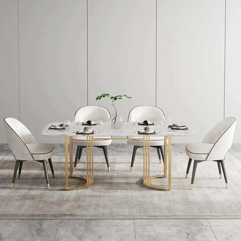Wholesale Modern Luxury Dining table set Rectangular Top Stainless Steel Base Marble Dining Table