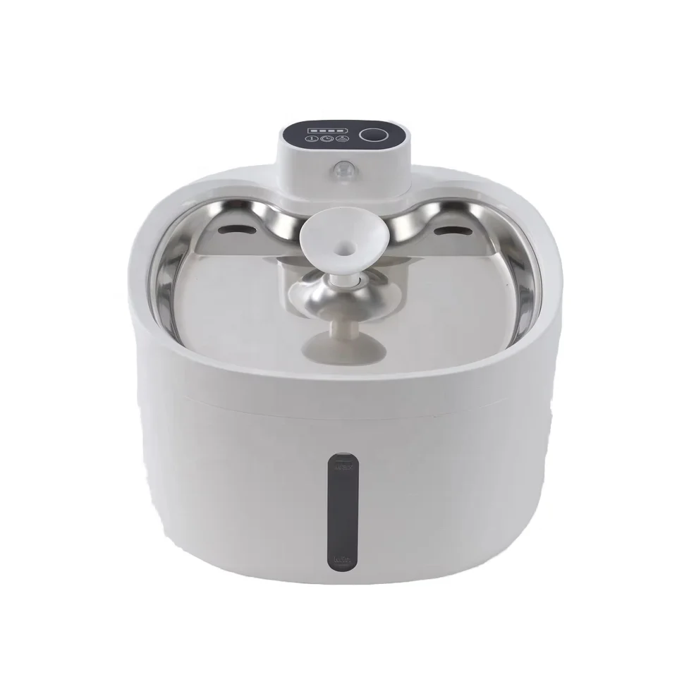 Battery Powered Auto 2.5L Stainless Steel Automatic Cat Drink Dispenser No-Splash Pet Water Fountain with Rounded Shape