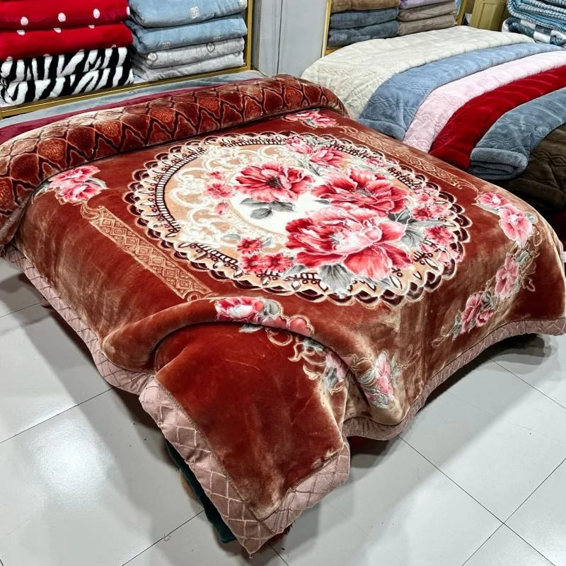 6KG 200*230CM Double Layer Sherpa Blanket Raschel Mink Blankets Bed Brilliant Wedding Flowers Big Size Raschel Blanket Supplier