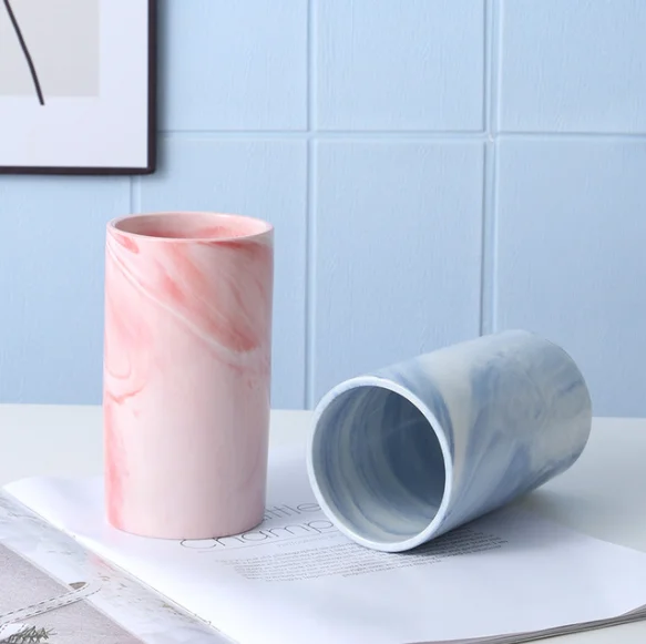 High Quality Ceramic Empty DIY Making Kit Marble Pattern Style Container Holder Candle Jar  With Lid