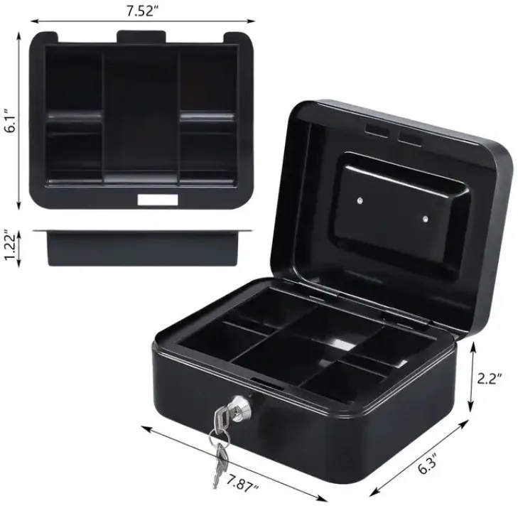 25cm Medium Size Metal Cash & Money Organizer Cosmetology Storage with Removable Tray for Savings & Safe Box for Coins & Bills