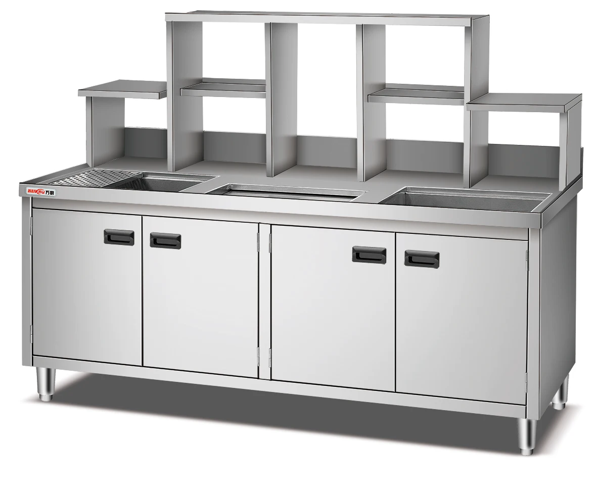 Custom Sizes Kitchen Cabinet Set Metal Wine Bar Cabinet Stainless Steel Working Table With Drawer and Over-Shelves