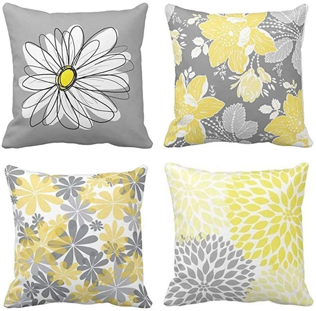 Throw Pillow Covers Gray and Yellow Couch Sofa Decorative Pillow Cases Cushion Square 18x18 Inches Pillowcases