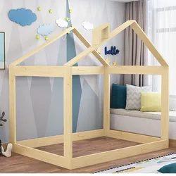 House Bed Kids Bedroom Furniture Wood Floor House Bed Frame Montessori Floor Bed