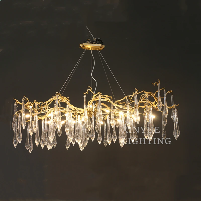Oval Long Brass Chandelier Pendant Light Hot Sale Brass Pendant Lamp Copper Crystal Pendant Light Blown Glass Chandelier
