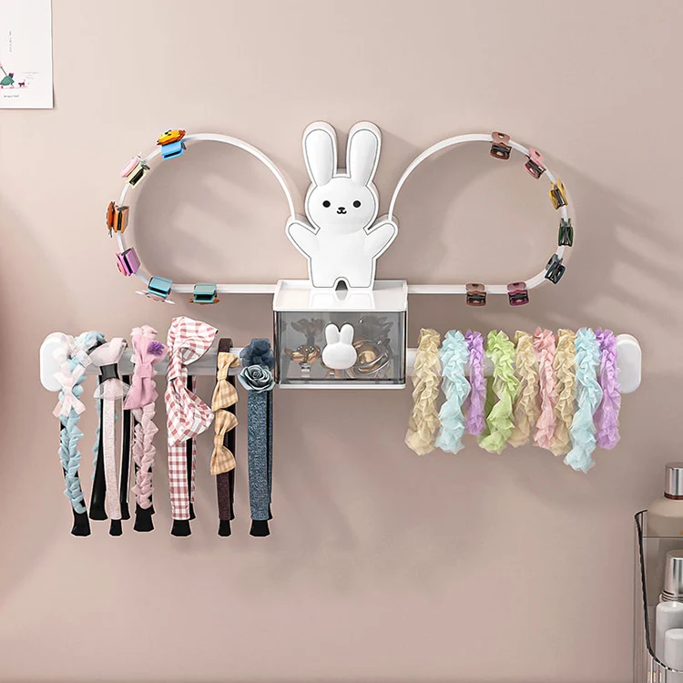 white cartoon cute little bunny shape display stand storage hair clips hair ties headband holder organizer