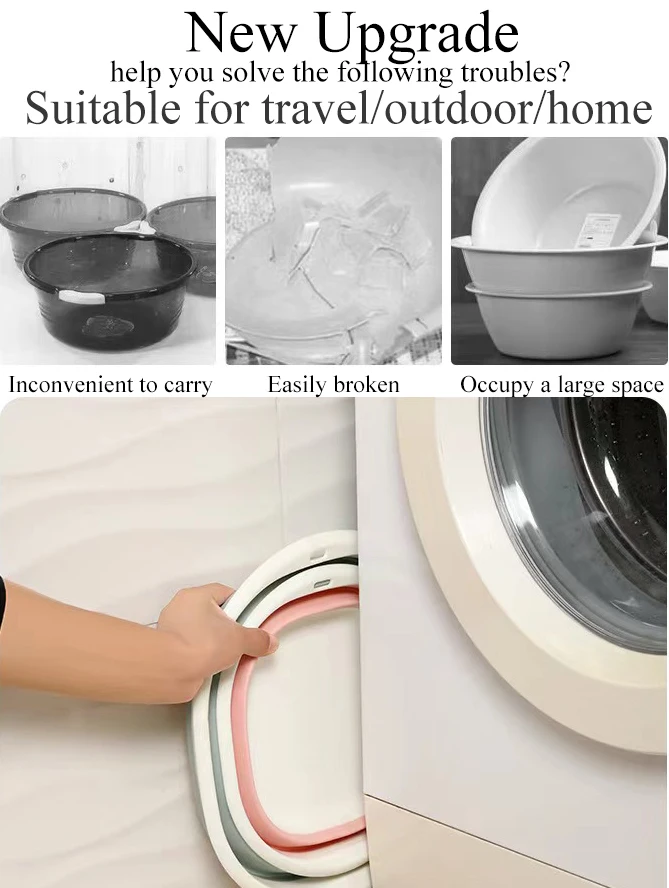 3 Sets Collapsible Travel Wash Basin Bucket Lightweight Portable Vegetable Washing Basin