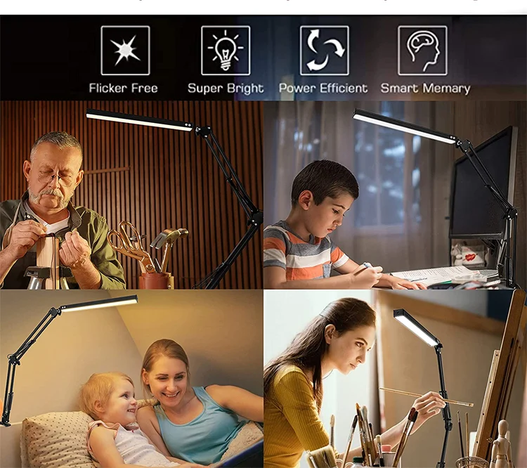 Metal industrial long arm folding led eye protection table lamp retro desk bedside reading clip table lamp swing lamp