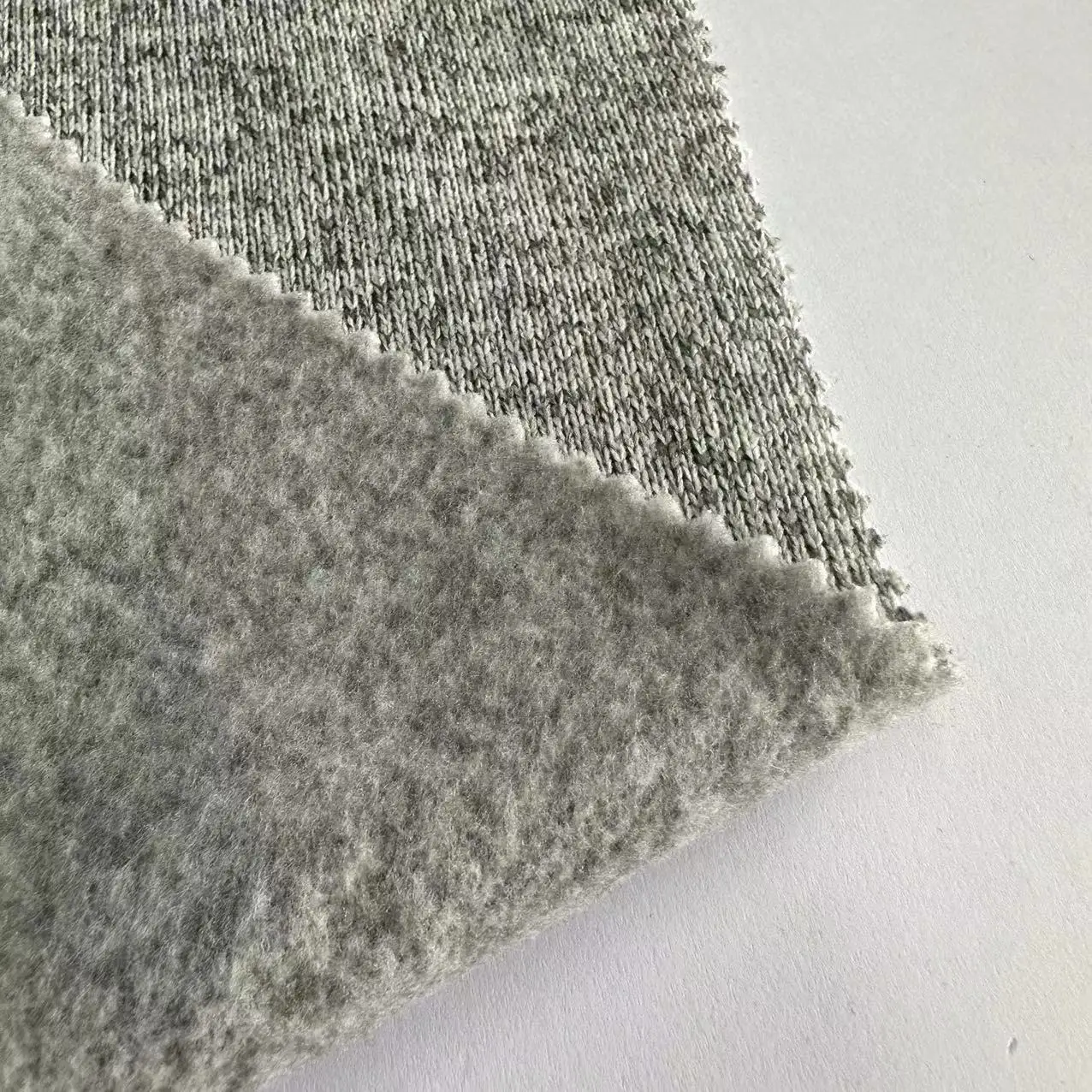 Garment 270gsm 100% Polyester hemp grey coarse needle rib fabric melange Hacci brushed fleece Fabric for winter clothing