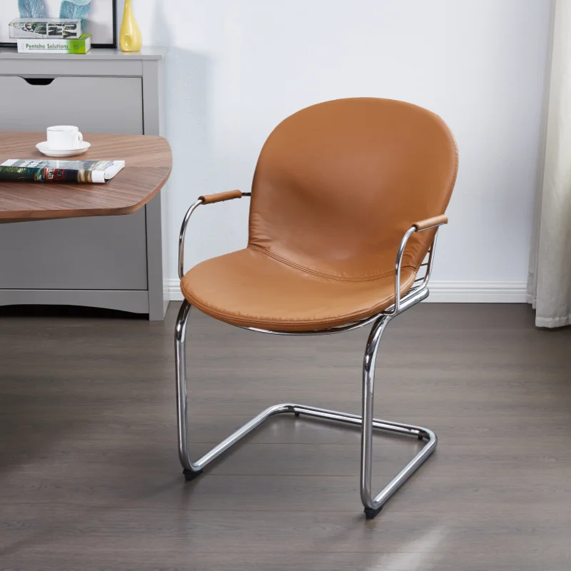 Metal Furniture Modern Backrest Dining Chair for Living Room Leather Seat Chairs Metal Frame