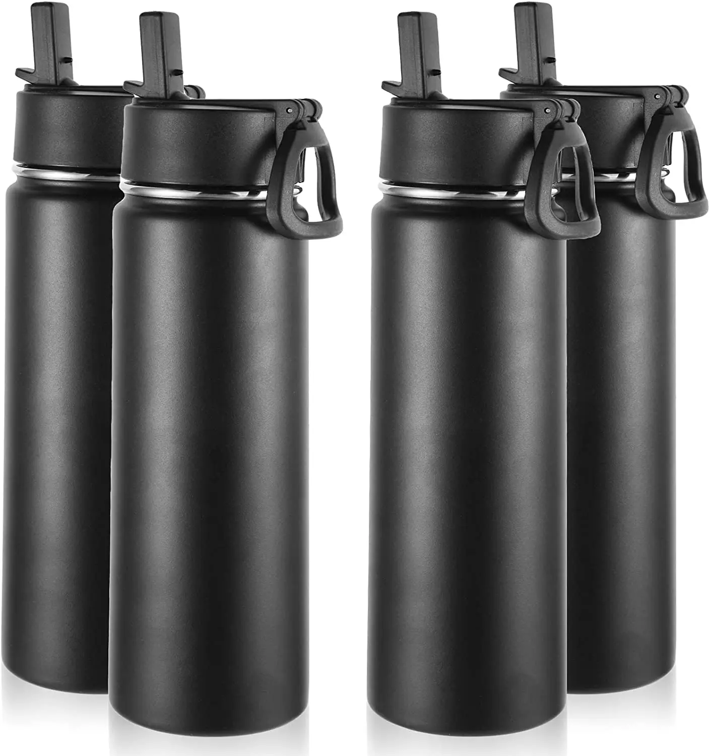 Insulated Water Bottles with Straw Bulk 4 Pack 22 oz Stainless Steel Double Walled Vacuum Travel Water Thermos bottle