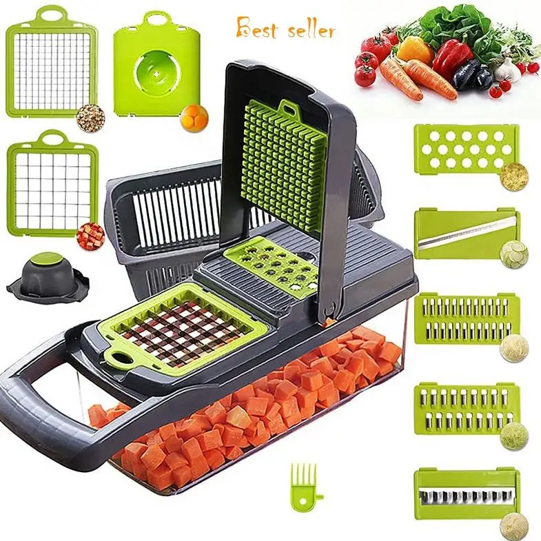 Hot Sale Kitchen Multifunctional 12 In 1 Safe Practical Manual Adjustable Mandoline Vegetable Cutter Chopper