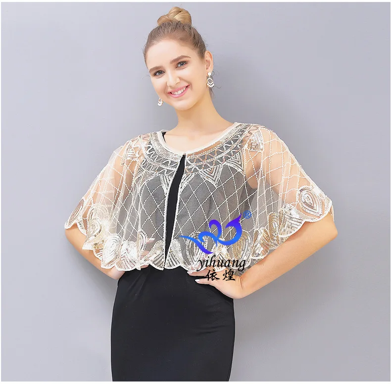 women latest  sequin mesh  bolero  lady green white red sequin wedding party  cloak  dance shawl