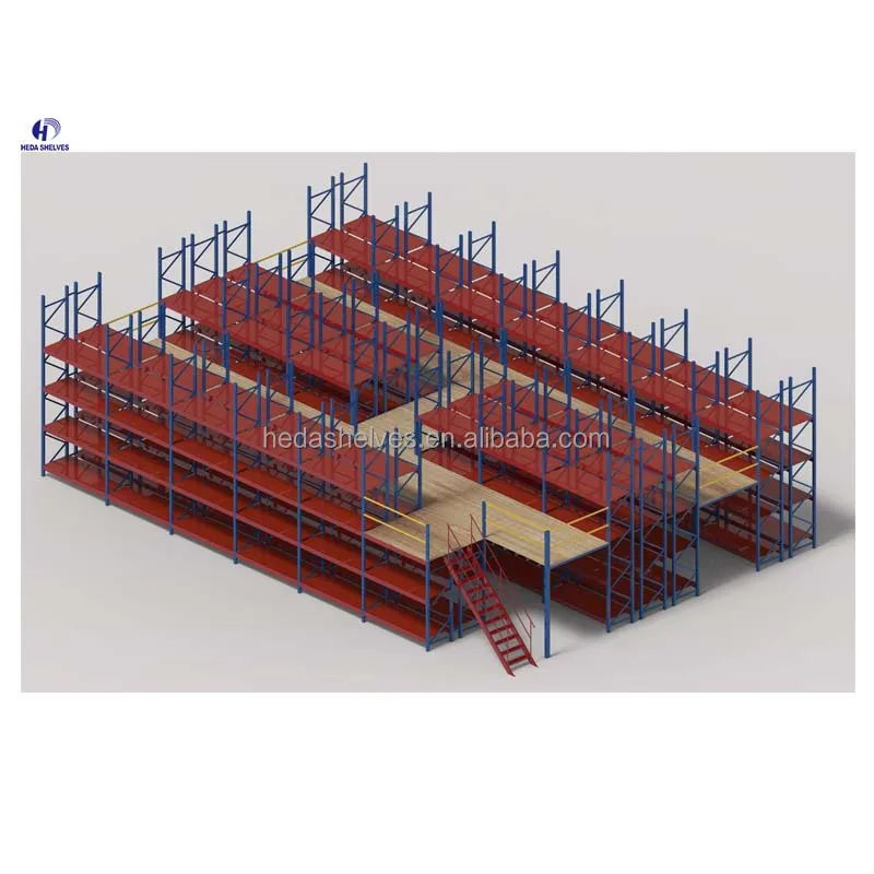 Металлическая стойка для складского хранения Стеллаж с полками из мезонина системы