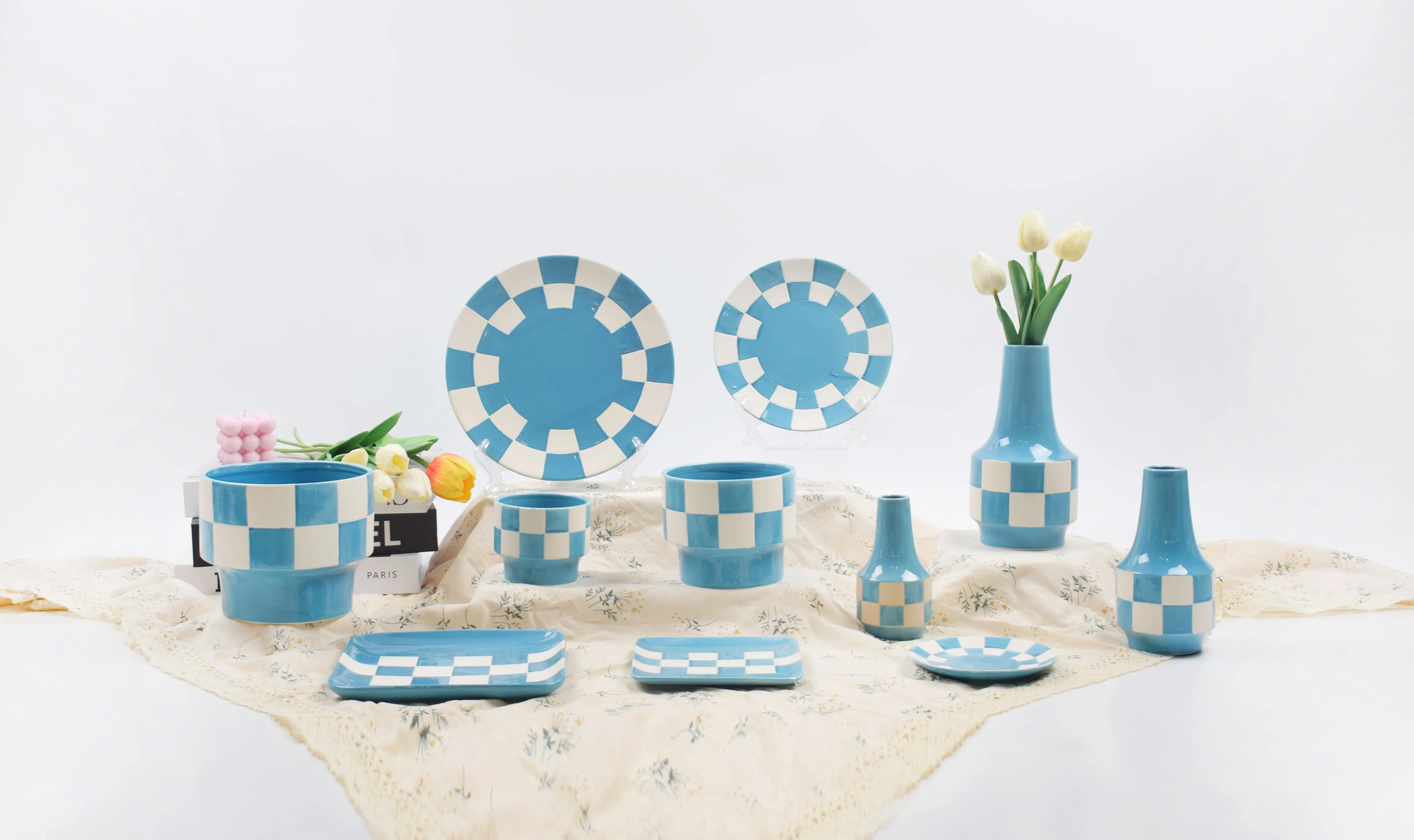 Newest 2024 Style Porcelain Tableware Set Ceramic Plate Dish Ceramic Milk Jar and Storage Jar with Hand Painting for Home Used