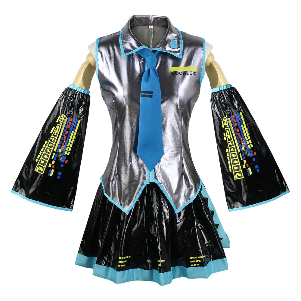 Anime MikuVocaloid Full Set Cosplay Clothing Short Sleeve Mini Dress Outfits for Halloween & Game Parties Customizable Costumes