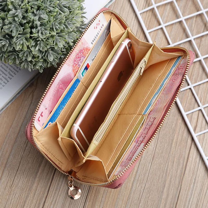 Ladies Travel Purse Zip Around Clutch Wallets Wristlet PU Leather Women Long Walle