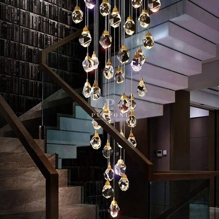 Nordic Modern Gold Brass Metal Crystal Luxury Hanging Ceiling Lamp Living Room Chandelier Pendant Light for Indoor Decoration
