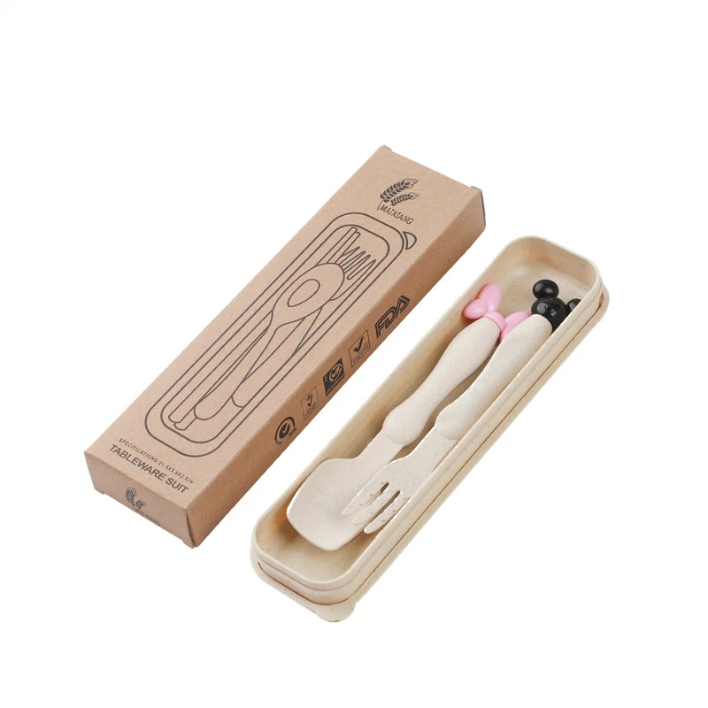 Wheat Straw Reusable Spoon Knife Forks Tableware, Eco Friendly Free Portable Cutlery for Kids Adult