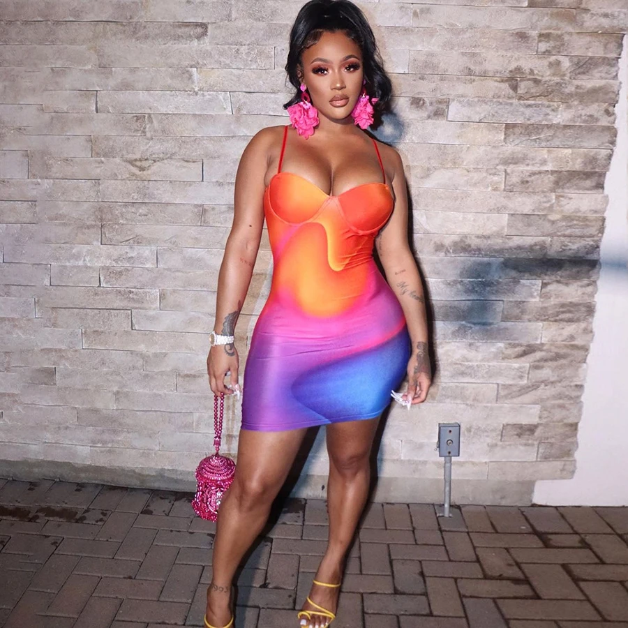 Nibber K21D06504 African Style Women Summer Clothes 2022 Orange Printed Bodycon Sexy Club Outfits Fashion Party Dresses