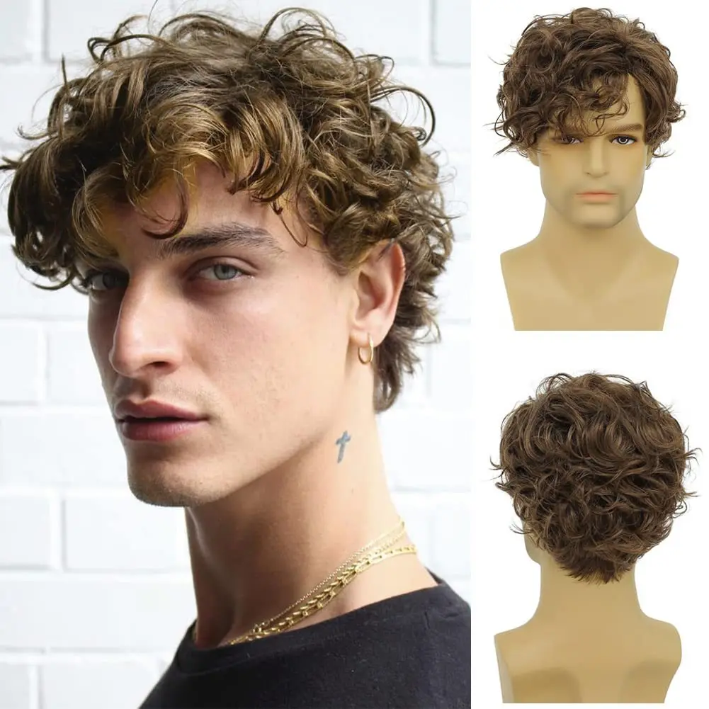 Wholesale Wigs for Men Black Color Daily or Party Male Hairstyle Short Natural Kinky Curly Men Wigs Synthetic Hair Wigs