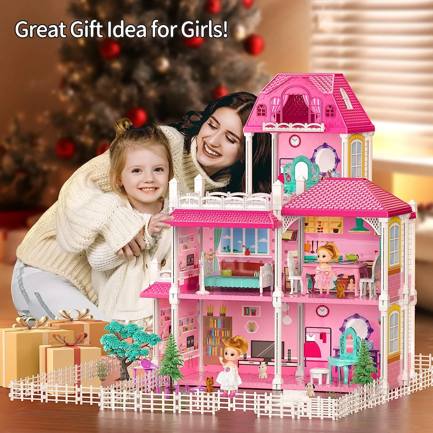 Doll House Toddler Toys for 3 4 5 6 Years Old for Girls 3-Story 6 Rooms Play house with 2 Dolls Toy Figures Dream House