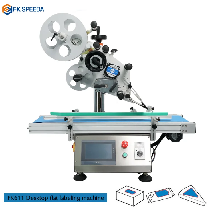 FK-SPEEDA Full Automatic Paper Box Scratch Card Plastic Bag Adhesive Sticker Flat Labeling Machine applicator