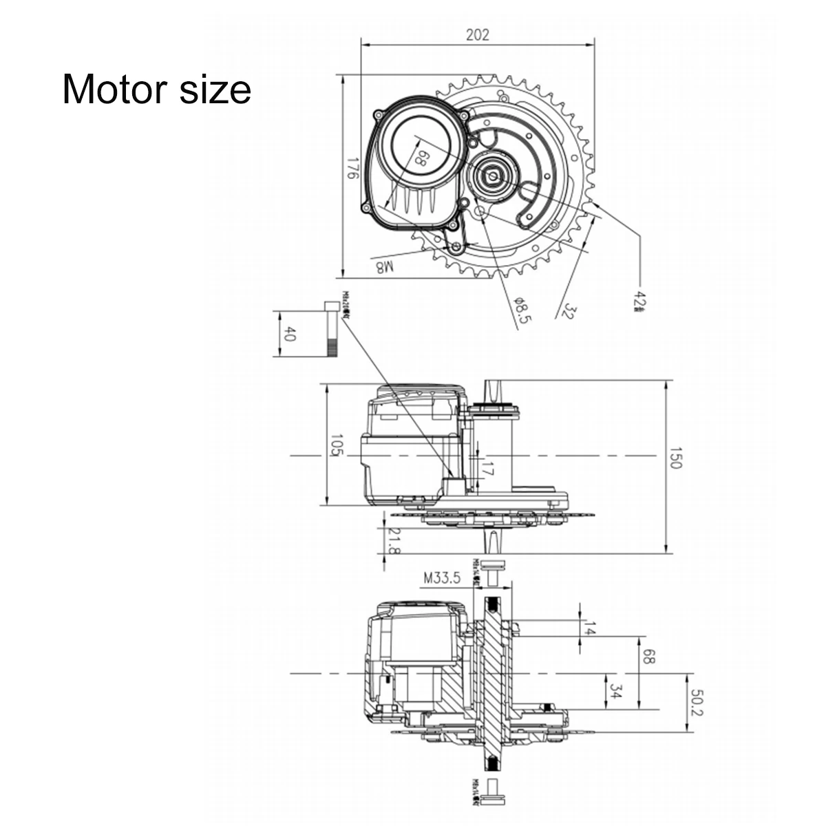 2021 Hot selling Motor TSDZ2 36V 350W Mid Drive Motor Ebike kit With VLCD5 Display