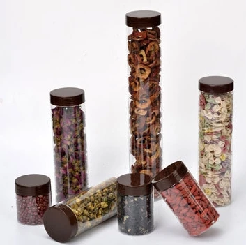 Spot wholesale of 55-caliber PET food jars. Transparent and sealed food packaging jars for grains, flower tea and biscuits
