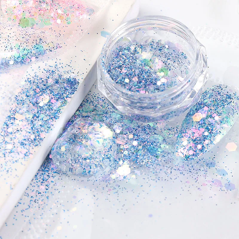 12 Colors Shimmer Aurora Mermaid Sequins Mixed Hexagon Sparkle Slices Nail Glitter Flakes