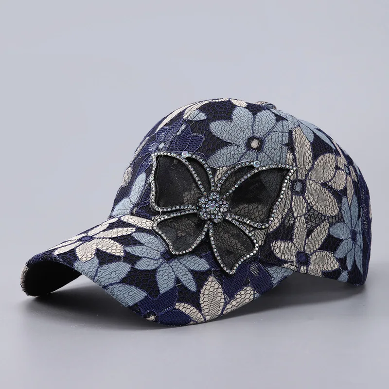 Custom Design Summer Lace Thin All The Cap Women Breathable Sun Rhinestone Butterfly Street Fashion Baseball Cap