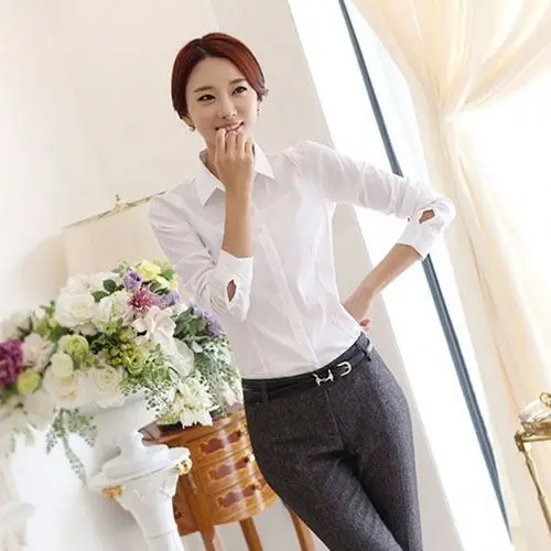 
Women Casual Long Shirts Bling Sleeve Shirt 2020 Winter Woman White Blouse With Pearls And Blouses Flowers Elbow Cotton Collar 