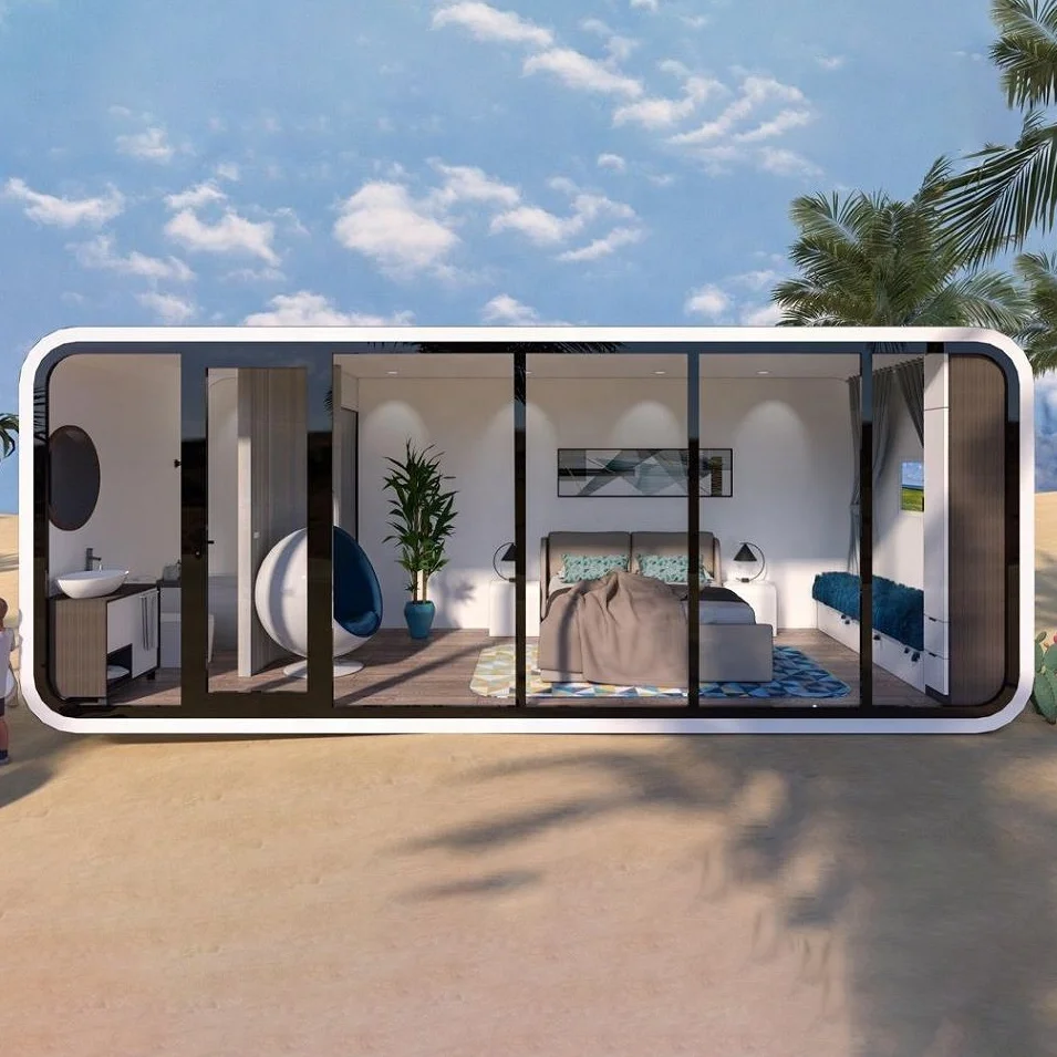 China luxury bedroom bathroom living room with decoration apple room capsule room Prefabricated house with water and electricity