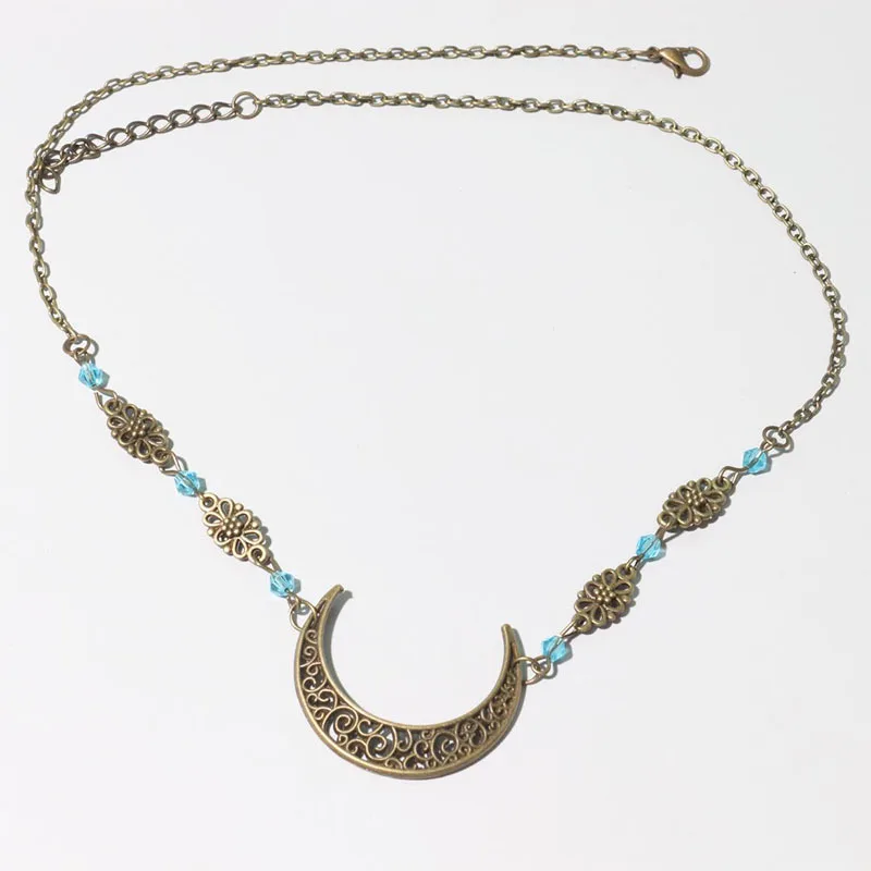 Hollow Out Moon Head Chain Wedding Retro Women Hair Jewelry Accessories Natural Stone Crystal Alloy Chains
