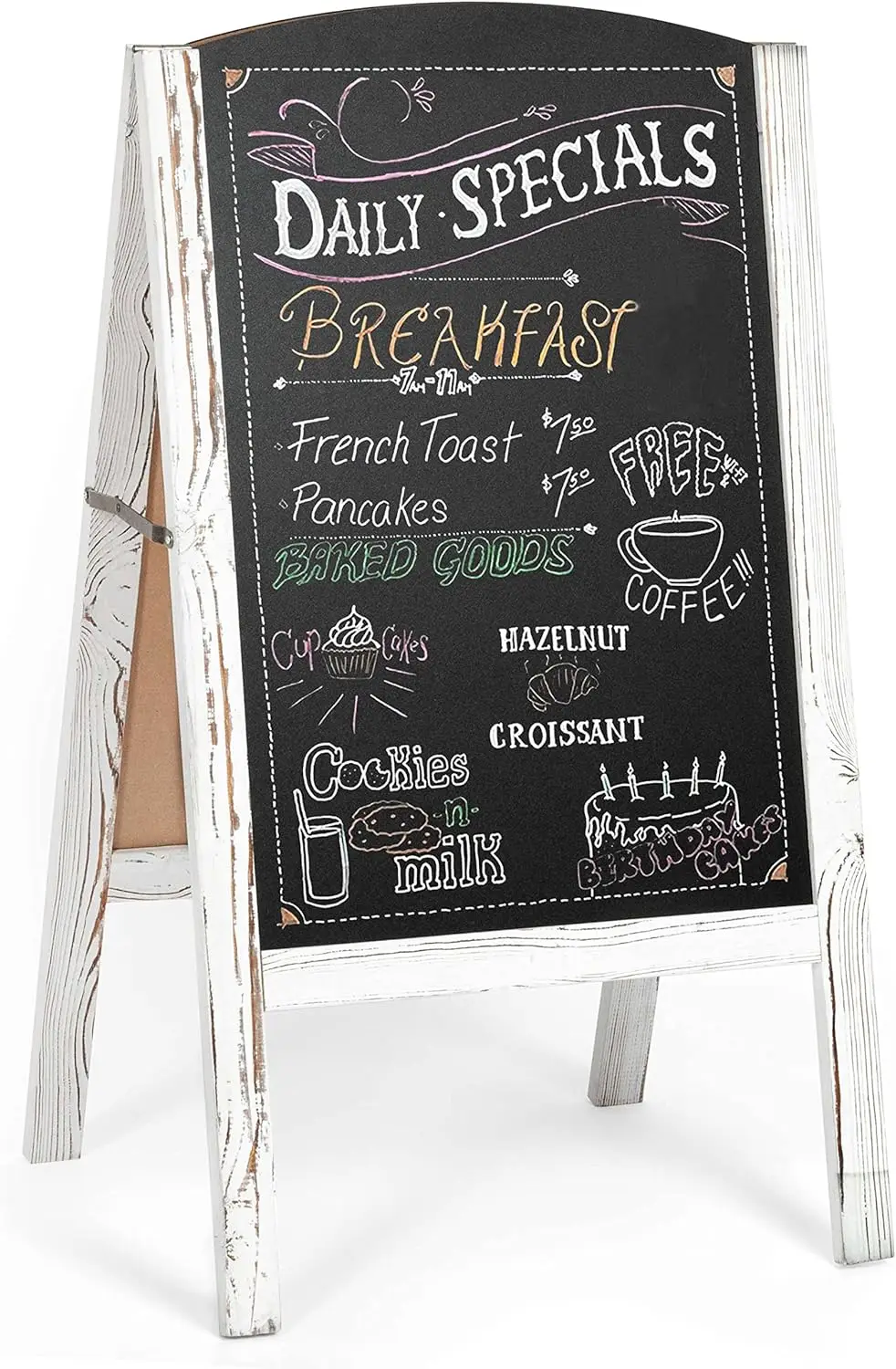 A-Frame Chalkboard Sidewalk Sign - Rounded Top Folding Standing Sandwich Sign for Restaurant, Office, Weddings