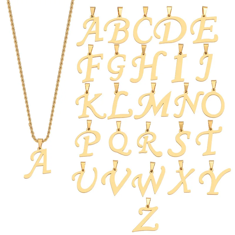 Fashion 26 Letters Stainless Steel Initial Necklace For Women Alphabet Name Pendant Jewelry Set Women Friends Gift