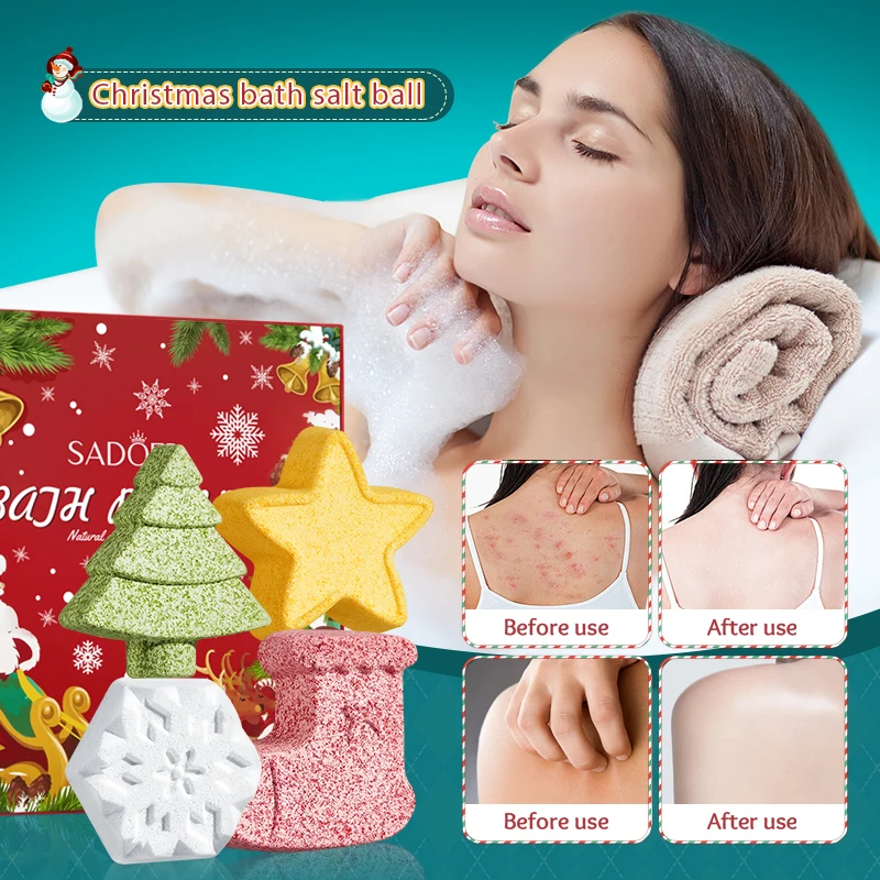 OEM SADOER Private Label Christmas Bath Salt Ball Set Organic Bath Fizzies For Relaxing Body Cleansing Hydrating Bubble Bath Set