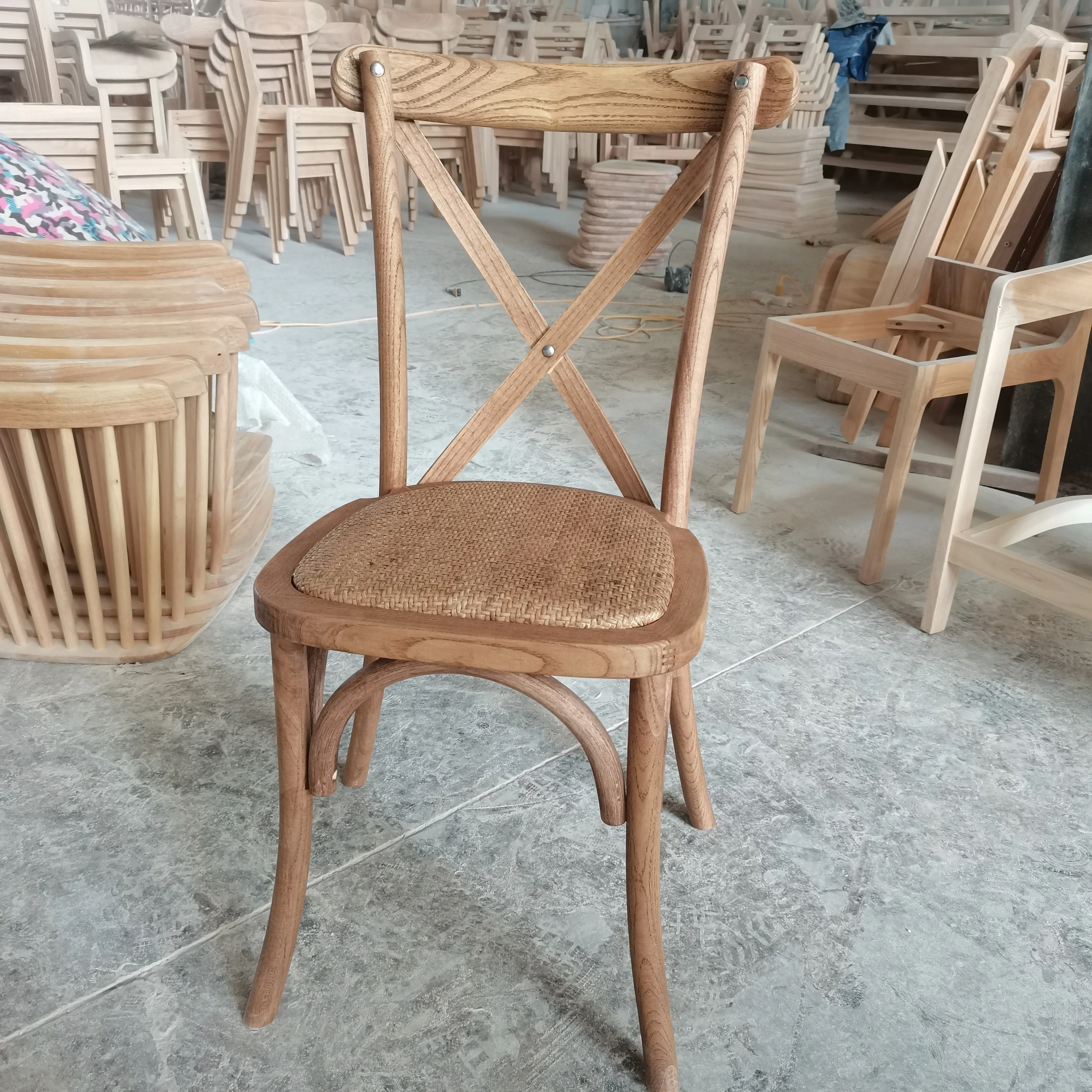 Unique Design Wood Chair Adult Durable Wooden Cross Back Chair for Banquet Events Outdoor Chair