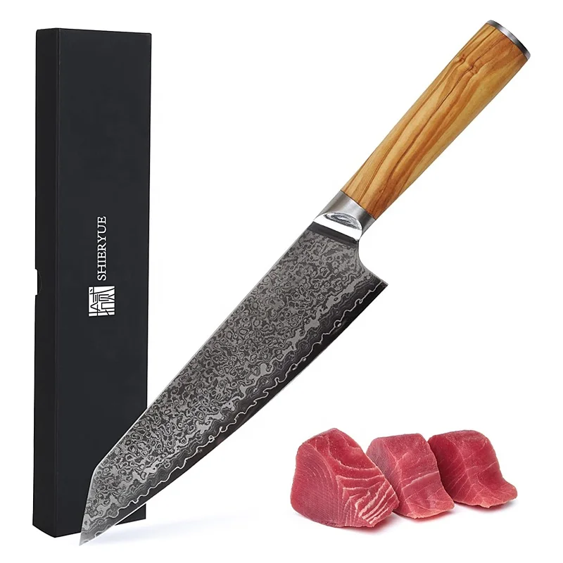 Professional Made of 67 Layers damaskus Kiritsuke Knife Genuine Damascus Steel chef knife with Olive Wood Handle