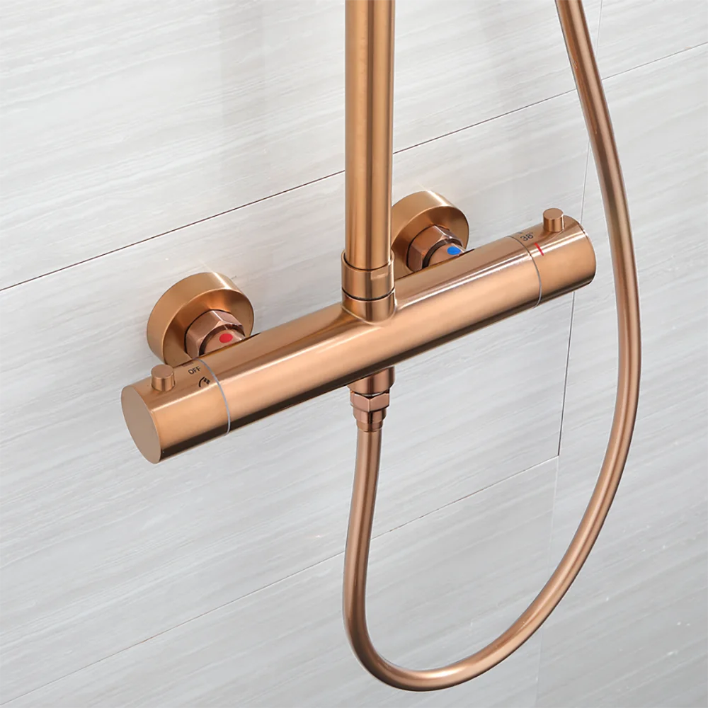 Thermostatic bath shower mixer tap with shower head two functions Stainless Steel rose gold shower faucet sets