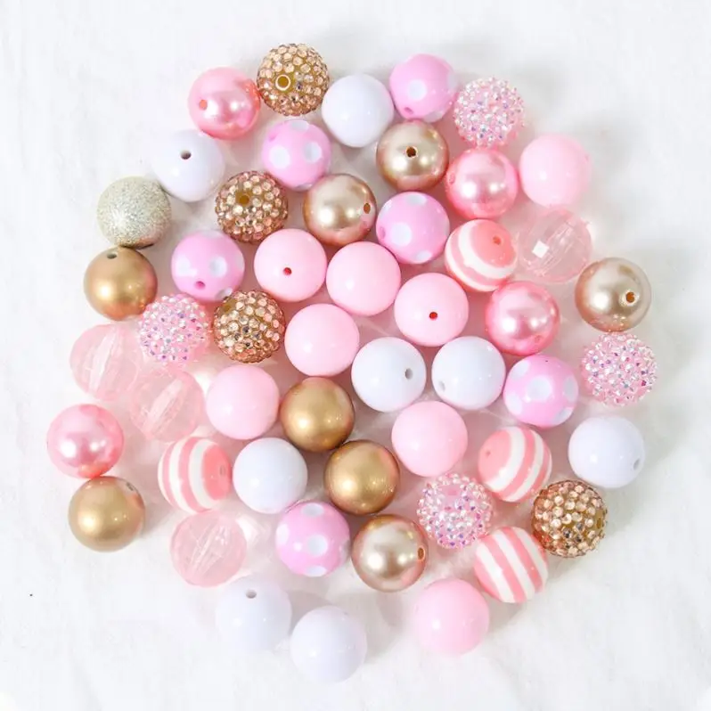 50pcs China Wholesale Mix Chunky Gumball Beads Pink Color Bulk 20mm bubblegum Beads Bulk Acrylic Loose Beads For Jewelry Making